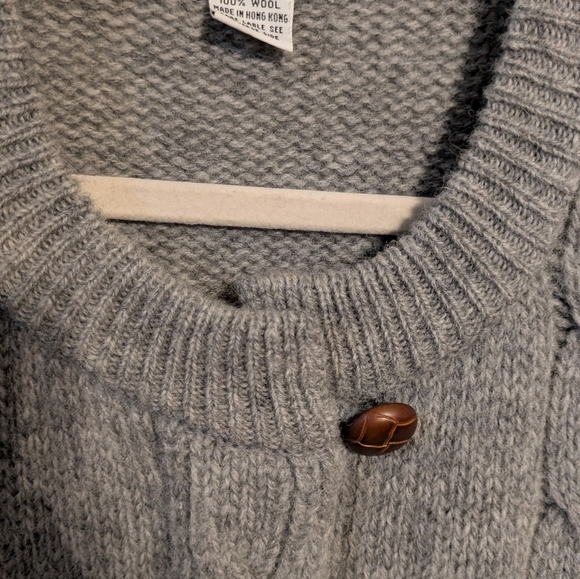 Chunky Wool Cozy Gray Cable Knit Sweater L - Picture 5 of 9